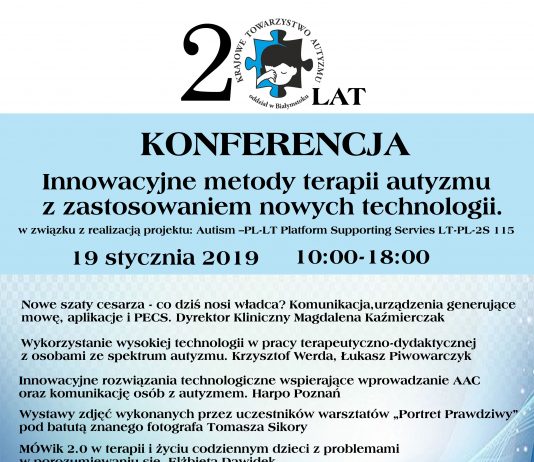 Plakat Konferencja: Innowacyjne metody terapii autyzmu z zastosowaniem nowych technologii
