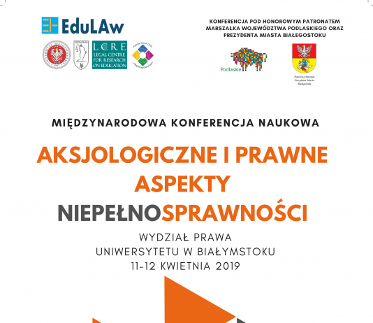 Plakat Konferencja naukowa: Aksjologiczne i prawne aspekty niepełnosprawności