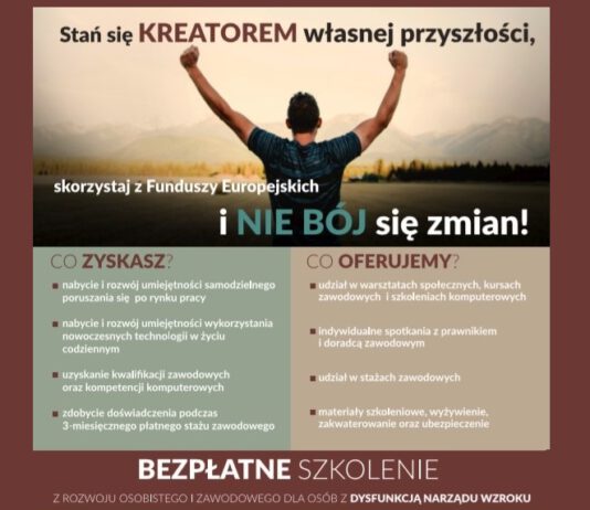 Bezpłatne szkolenia z rozwoju osobistego i zawodowego dla osób z dysfunkcją narządu wzroku