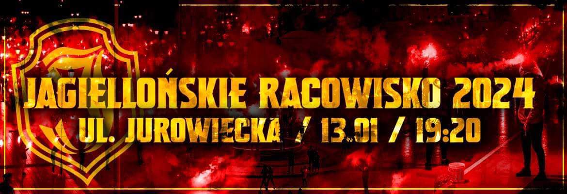 czerwone tło, złoty napis jagiellońskie racowisko 2024
