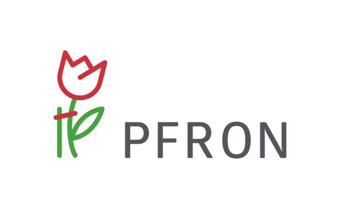 białe tło, logo kwiatka napis PFRON