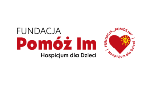 Logo Fundacji „Pomóż Im” – Hospicjum dla Dzieci. Czerwony napis „Pomóż Im” oraz symbol serca ze słońcem.