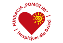 Logo Fundacji „Pomóż Im” – Hospicjum dla Dzieci. Czerwony napis „Pomóż Im” oraz symbol serca ze słońcem.
